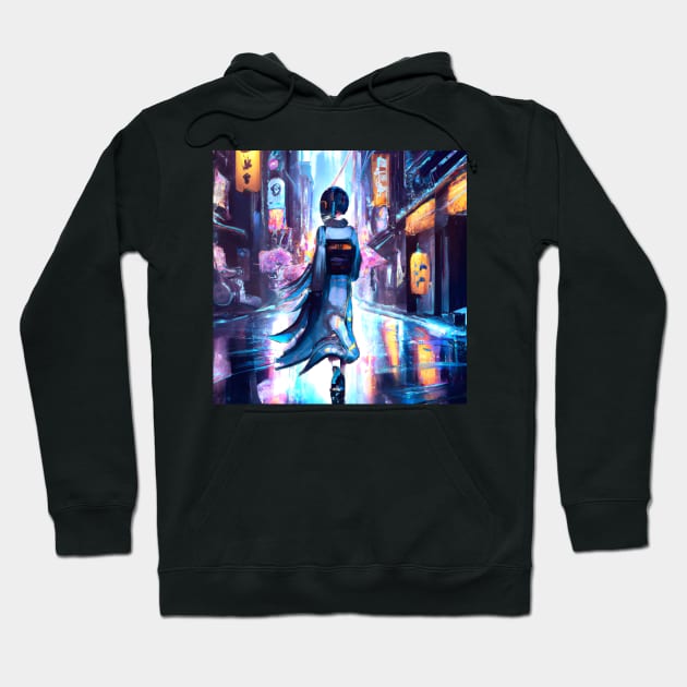 Cyberpunk girl in the streets of tokyo Hoodie by Ravenglow